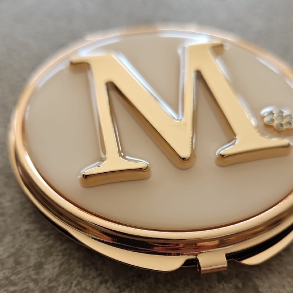 Gold and Cream Monogram Compact Mirror For Your Purse. - Picture 5 of 6